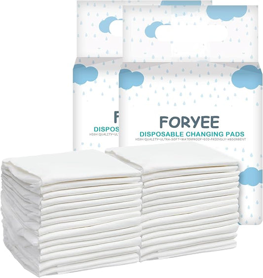 Disposable Changing Pad Liners for Baby 17 x 13 Inches (25 Pack) Waterproof Underpads Soft Non-Woven Fabric Breathable Changing Pad for Changing Table - White
