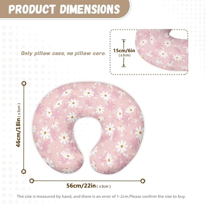 Pink Flower Breastfeeding Pillow Cover Slipcover for Breastfeeding Pillows, Soft and Stretchy Safely Breastfeeding Pillow Cover Breathable and Washable