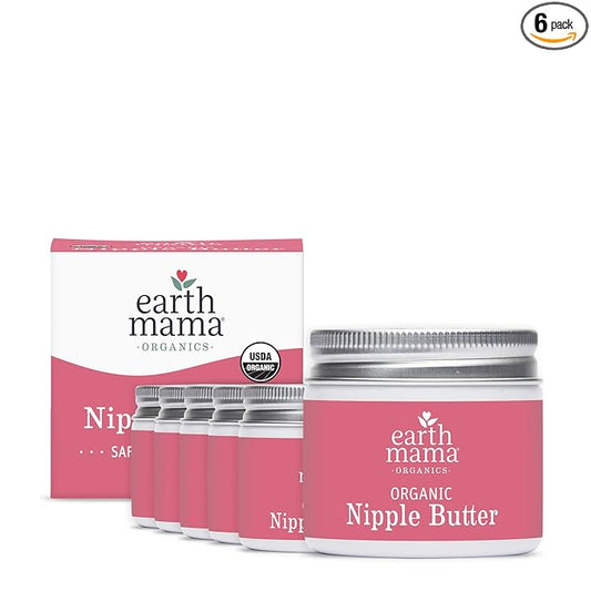 Earth Mama Organic Nipple Butter™ | Nipple Cream Safe for Breastfeeding | Postpartum Essentials for Nursing | Non Lanolin Nipple Cream, 2 fl oz (6-Pk)