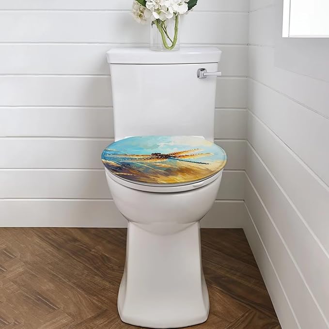Dragonfly Print Toilet Lid Covers Flannel Fabric Toilet Seat Covers for Bathroom Soft, Dustproof Seat Covers Pad Keep Clean Tidy Fits Most Toilet Cover Seat