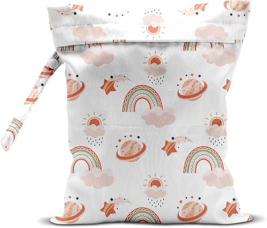 Wet Bag for Baby Swimsuit Kids Wet Dry Bag for Breast Pump Parts Diaper Bag Toiletries Daycare Organizer Beach Vacation Essentials Rainbow Star Waterproof Travel Laundry Bags