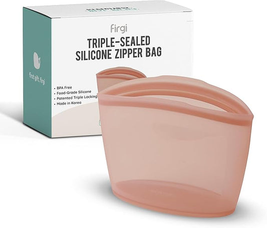 Reusable Silicone Sandwich Bag, 3.5 Cups, Food Storage Container, Made in Korea BPA-Free Platinum Silicone, Reusable Freezer Bag, Microwave Safe, Sous Vide, Lunch Baggies, 29oz, Dry Rose | Reusable Zip Bag