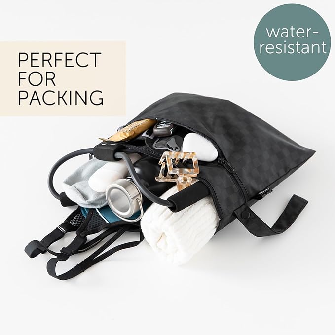 Bumkins - Waterproof Wet Bag & Wet/Dry Clutch Bags - For Beach, Baby, Travel, Swim Suit, Cloth Diapers, Pump Parts, Pool, Gym, Toiletries - Reusable & Easy to Clean - Black Check - 2 Pack