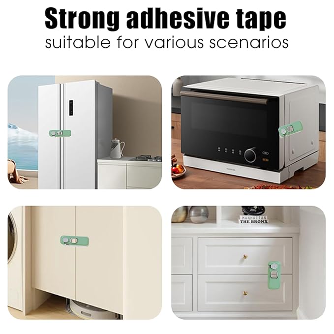 Fridge Locks with Self Adhesive, Refrigerator Latch for Kids, Toddlers and Children, Child & Baby Proofing Freezer Door Lock for, Cabinets and Drawers, Oven, Windows (Green-2pack)