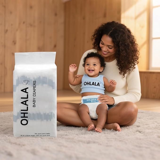 OHLALA Luxury Diapers Size 1 136 Count 8-14 lbs Hypoallergenic Skin-Friendly & Leakproof Fragrance-Free Ultra-Thin 2 Pack
