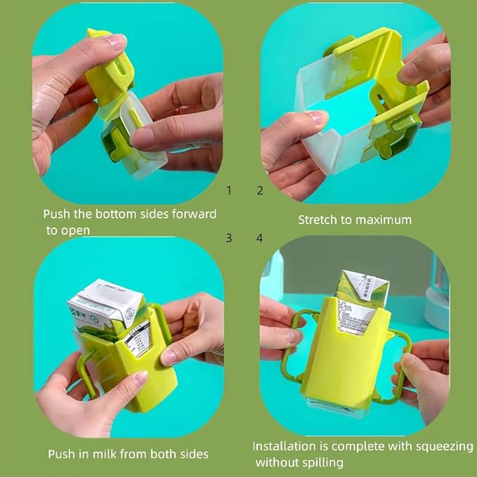 Children's Juice Box Holder,LIUHUIZEYU Telescopic Cupholder Juice Bag Holder for Toddlers No Squeeze Adjustable Folding Food Pouch and Milk Box Holder for Kids No Spill (Blue), Unisex