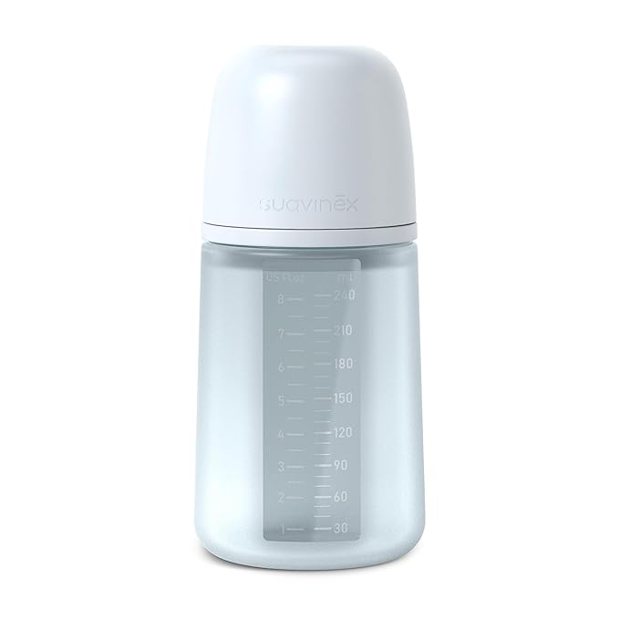 Suavinex Color Essence SX PRO Physiological Soft Flexible Silicone Baby Bottle, Anti Colic Baby Bottles, Supports Breast Feeding Babies, Made in Spain, Medium Flow, 8oz, Ballad Blue