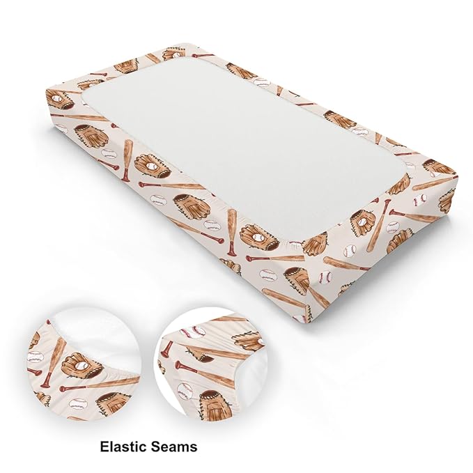 Watercolor Baseball Gloved Pattern Baby Changing Pad Cover, Unisex Sport Theme Nursery Diaper Changing Table Pad Mat Sheet for Boys Girls-16x32