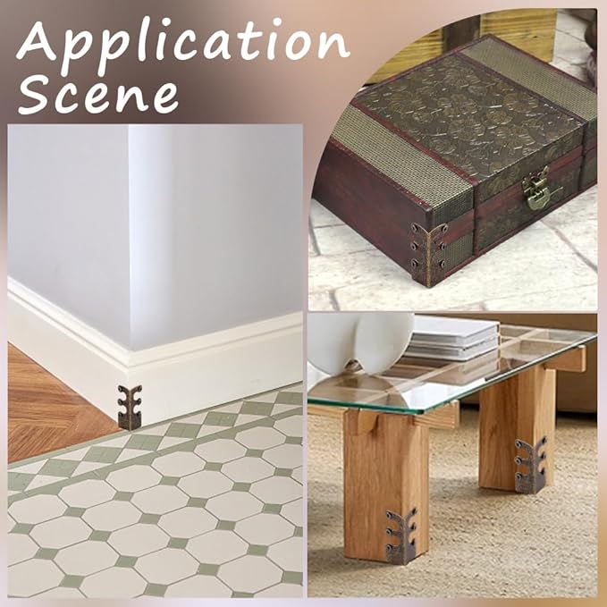 CRASPIRE 16Pcs Baseboard Corner Protectors Vintage Metal Rustic Decorative Guards Skirting Board Antique Bronze Safety Bracket with Screws for Furniture Table Wall Edge Cover File Boxes Bookshelves