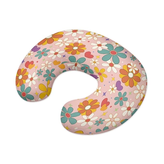 Hippie Flower Nursing Pillow Cover for Breastfeeding – Soft, Comfortable & Washable, Pink Cow Print Design, Ideal for New Moms
