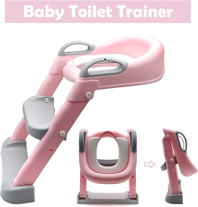 XKMT- Pink Toddler Potty Training Seat Ladder Step Toilet Girl Chair Infant Kids Bathroom Trainer [P/N: ET-BABY002-PINK]