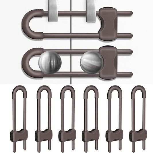 Cabinet Locks for Babies, Baby Proofing Cabinets, 6 Pack U-Shaped Child Locks for Cabinets, Child Proof Cabinet Latches,Child Safety Cabinet Locks with Adjustable by SPISPI(Brown)