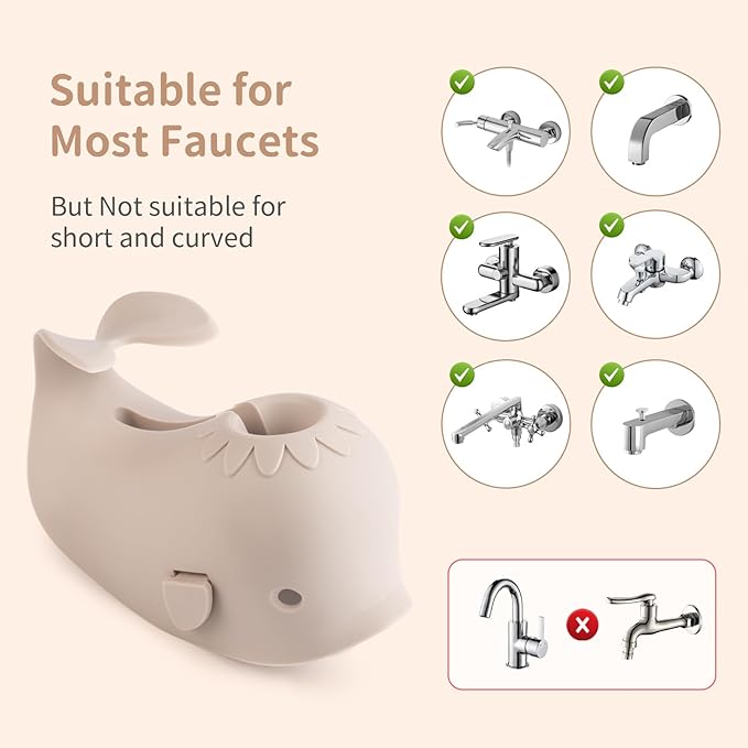 Faucet Cover Bathtub Baby Spout Cover Soft,Bath Faucet Cover for Baby's and Kid's Safety (Whale Grayish Beige)