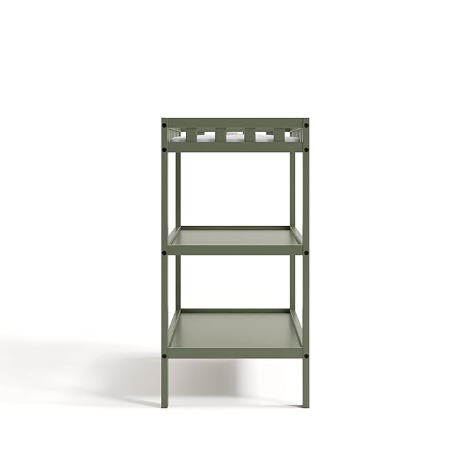 Storkcraft Morningside Changing Table (Olive) – GREENGUARD Gold Certified Baby Changing Table, Includes Waterproof Diaper Changing Pad, Easy 30-Minute Assembly, 2 Open Shelves for Storage