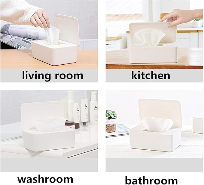 DEF Wipes Dispenser, Polypropylene Baby Wipes Case Sealed Keeps Wet Tissue Fresh Flushable Case Holders Easy Open and Close Non-Slip for Desk Office Dorm Kitchen Washroom Vanity (White)