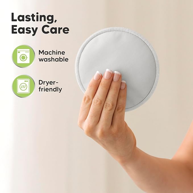 14-Pack Reusable Nursing Pads for Breastfeeding - Soft & Absorbent 4-Layers Washable Breast Pads for Leaking Milk, Viscose from Bamboo Breastfeeding Essentials,Nipple Covers(Cool Gray, L 4.8")