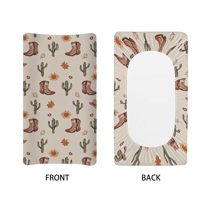 Western Cowboy Changing Table Pad Cover Cactus Diaper Changing Pad Cover White Baby Changing Pad Cover 32''*16'' Diaper Changing Cover