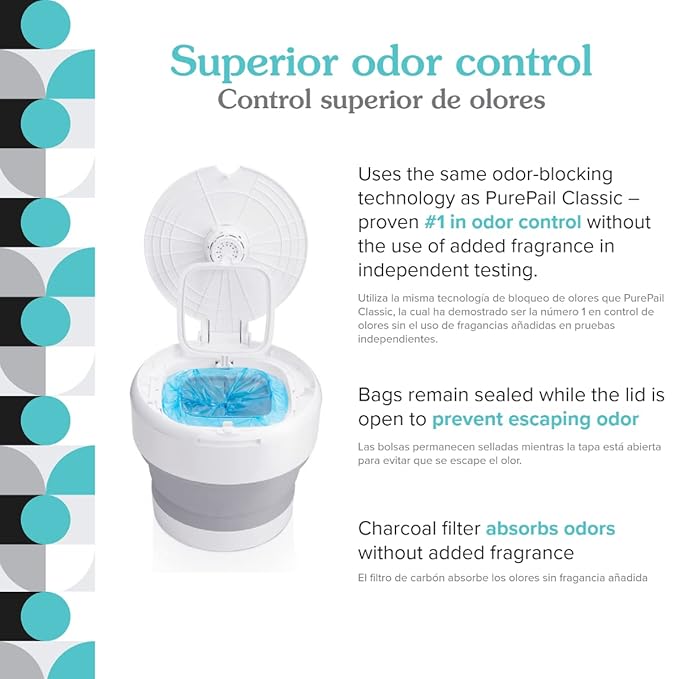 Go Portable Diaper Pail — Gray — Superior Odor Control with No Added Fragrance — Collapses for On-The-Go — Compact & Space-Saving