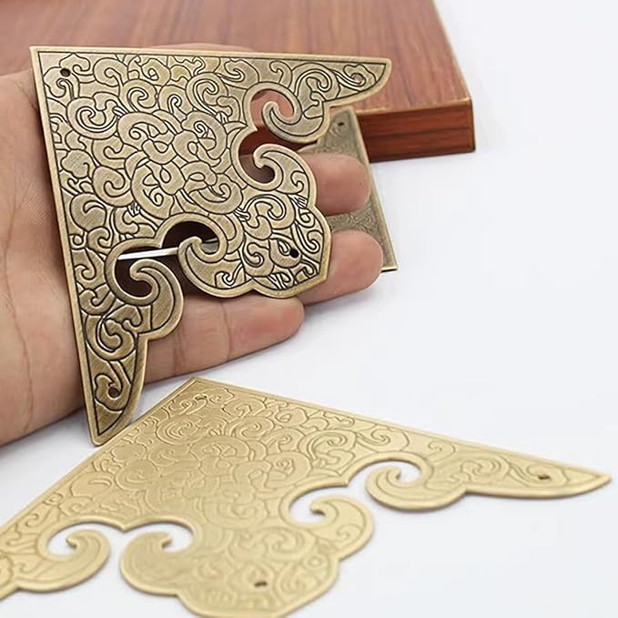 4Pcs Antique Solid Brass Corner Guards L-Shaped Angle Edge Vintage Protectors for Table Chair Cabinet (Brass)