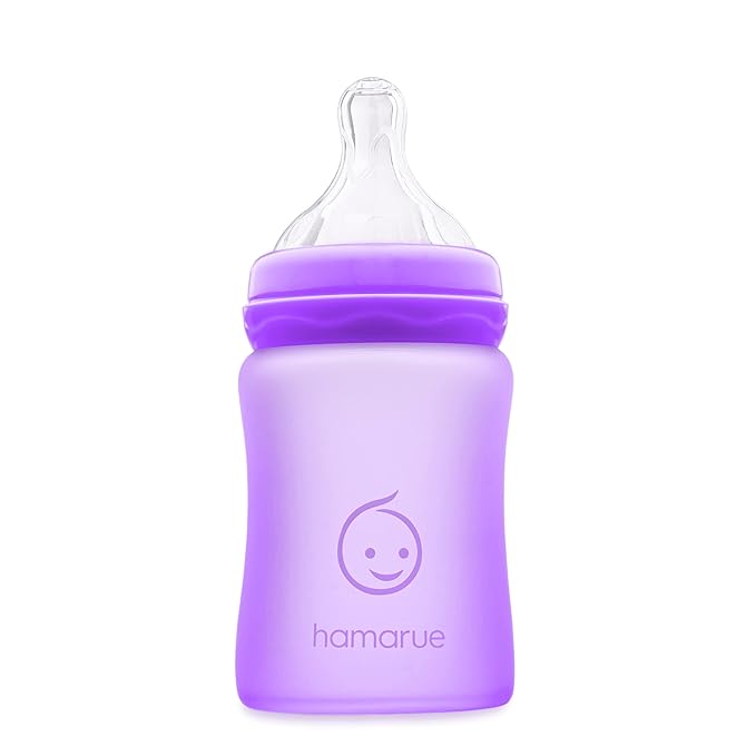 3-in-1 Glass Sippy Cups for Toddlers | Silicone Coated Glass Baby Bottles | Non-Toxic Transition Cup for Baby with Removeable Handles | Baby Straw Cup NB+,3M,6M,12M (Purple, 5 oz)