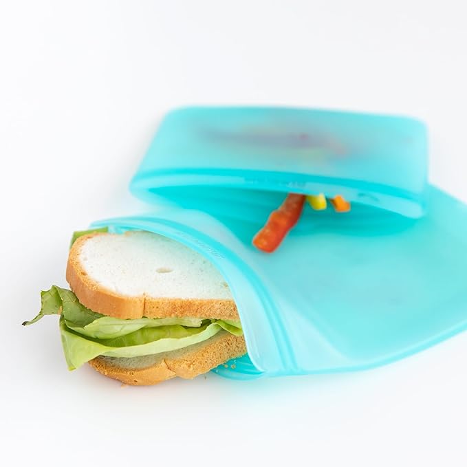 Bumkins - Silicone Snack & Sandwich Bags - For Storage, Food Prep, Lunch Bag - Reusable, Leak Resistant, Washable, Microwave, Freezer & Dishwasher Safe - 2 pack - Green