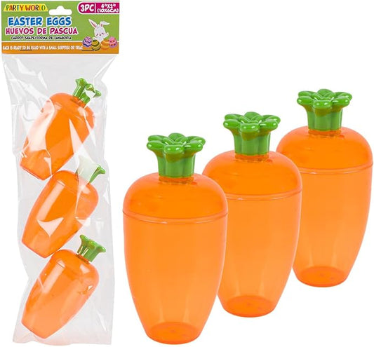 Clear Orange Carrot Shaped Easter Eggs 3 Fillable Treat Containers