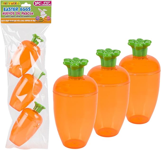 Clear Orange Carrot Shaped Easter Eggs 3 Fillable Treat Containers