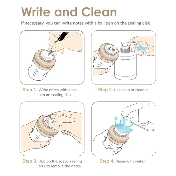Maymom Screw Lids Aka Travel Caps with Rewritable Sealing Disc Compatible with Avent, Maymom Wide Mouth Bottles; Cap Replace Avent Natural Bottle Sealing Ring and Sealing Disc, 6pcs. (Khaki)