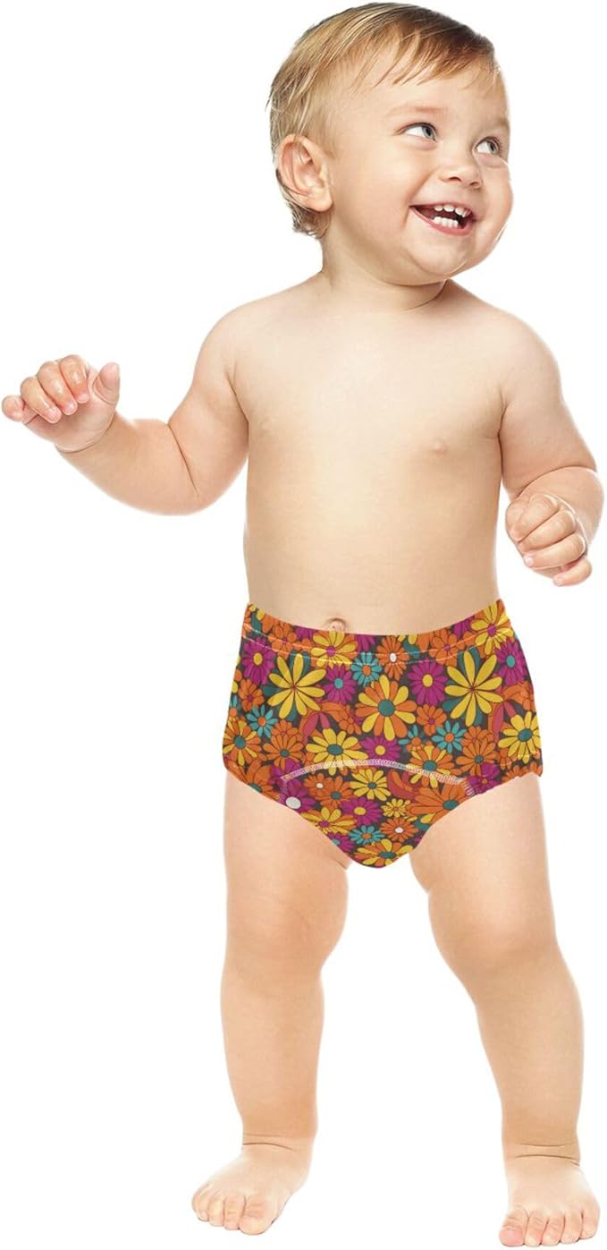 Little Boys Toilet Training Pants Reusable Boxer Briefs for 2T Colorful Floral Pattern Groovy Flowers