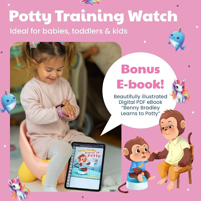 Potty Training Watch for Kids V2 – A Water Resistant Toilet Reminder Device for Boys & Girls to Train Your Toddler with Fun/Musical & Vibration Interval Reminder with Potty Training eBook (Unicorns)