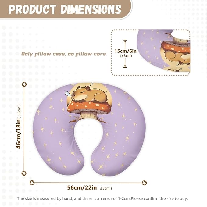 Jeiento Cartoon Mushroom and Capybara Breastfeeding Pillow Covers Soft Comfortable Pillow Covers Soft Stretchy Feeding Pillow Case U Shaped Pillow Case