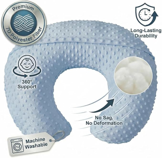Nursing Pillow, Breastfeeding Pillows with Removable Cover for Mom with Breathable Filling, Ergonomic Baby Feeding Essentials for Bottle and Breastfeeding (Blue)