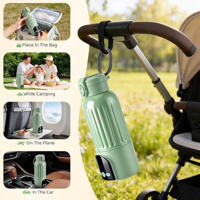 Portable Bottle Warmer for Travel, 12000mAh Rechargeable Baby Bottle Warmer, Instant Breastmilk Large 17oz Capacity, Precise Temperature Control(77–131°F) for Travel, Outdoor - Fast 2.5 Min Heating