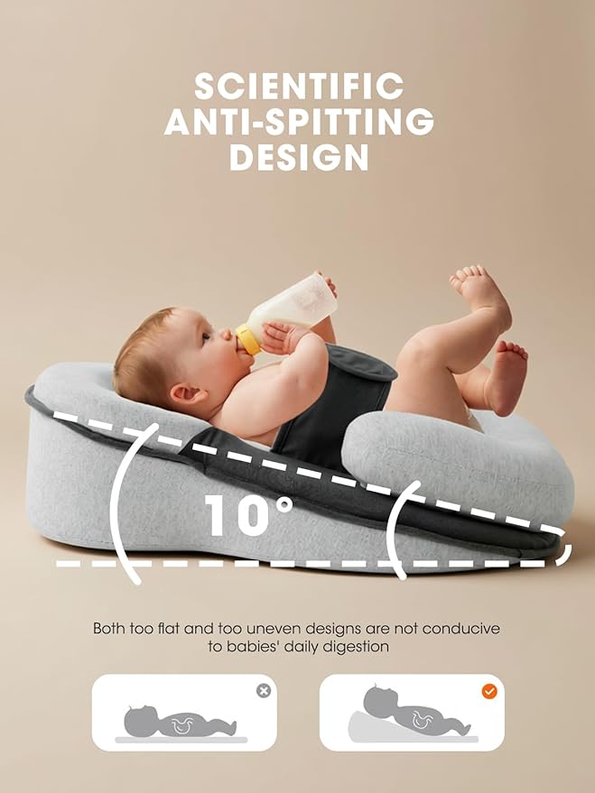 Tummy Time Pillow Baby Lounger Pillow Reduce Spit-Up Anti Overflow Design for Baby Comfort and Feeding Support