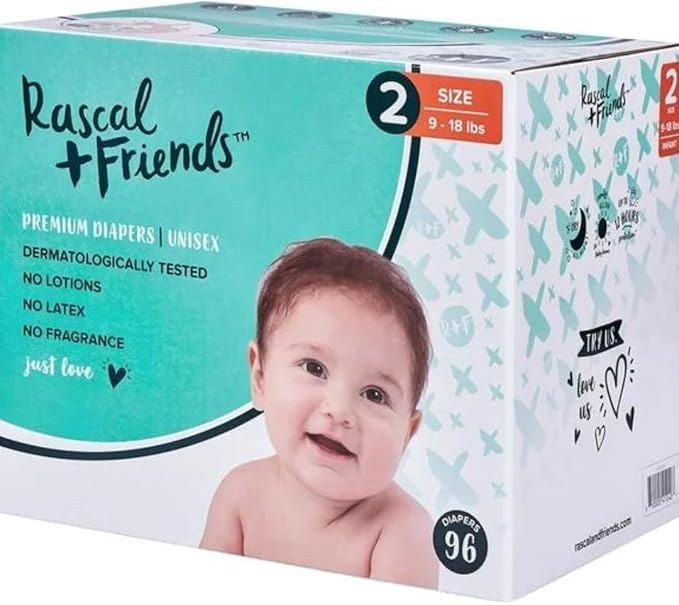 New Rascal & Friends 961920 Premium Diapers, Size 2, 96, White