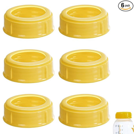6PCS Replacement Collar Rings for Medela Bottles 5oz & 8oz,Bottle Caps Compatible with Plastic & Glass Bottles | Mess Free No Leak or Spill, BPA Free（No Bottle）
