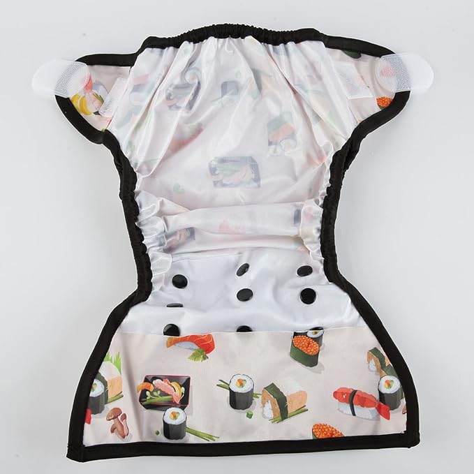 Baby Cloth Diaper Cover Nappy Hook and Loop Double Gusset 6.6lbs to 33lbs (Sushi) One Size