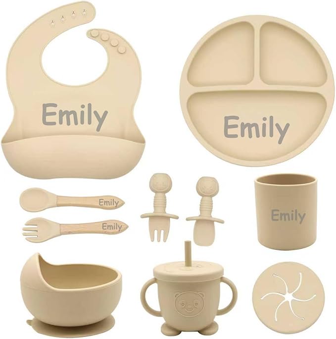 Personalized Silicone Suction Plates for Baby，Custom Toddlers Spoon and Fork, Baby Feeding Set with Name,Baby Birthday Gift for Boy & Girl
