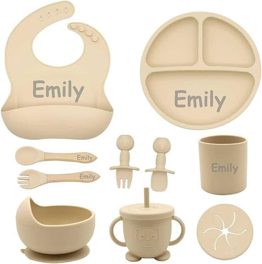 Personalized Silicone Suction Plates for Baby，Custom Toddlers Spoon and Fork, Baby Feeding Set with Name,Baby Birthday Gift for Boy & Girl
