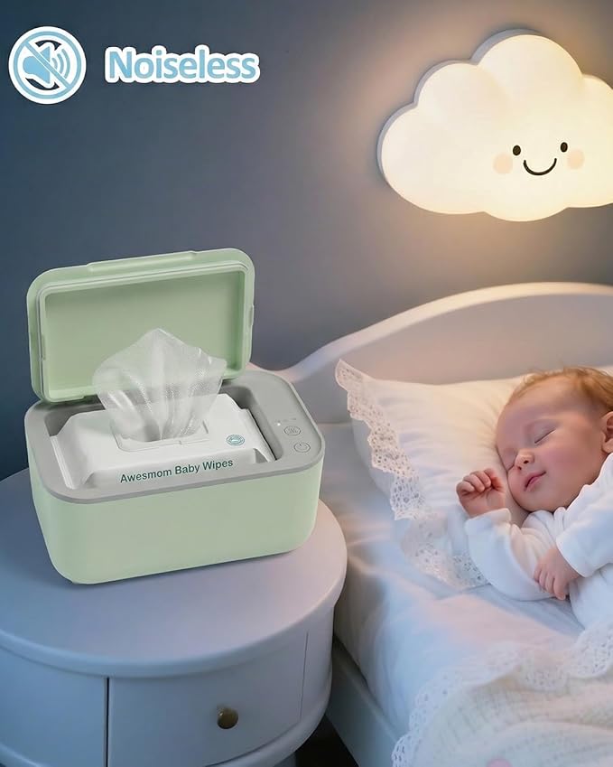 Baby Wipe Warmer, 3-Level Temperature Control, Quiet and Even Heating, Large Capacity for Diaper Changes – Green
