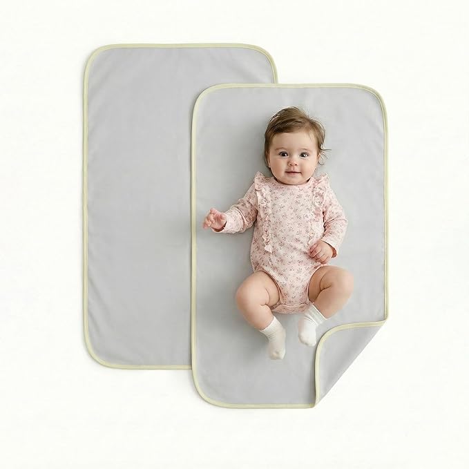 Cotton Baby Diaper Changing Mat - Waterproof & Portable Diaper Changing Pad for Baby Travel or Home, Foldable Mat Fits Perfectly in Diaper Bag, 27 x 20 inches