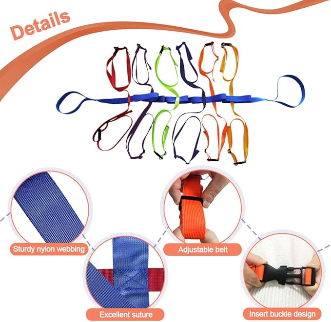 Preschool Walking Rope with Rings Toddlers Child Leashes for Kids 2 to 12 Line Up Safety Wrist Strap with Handles Color Tether Daycare Must Haves Outdoor Supplies (Support 2 Adult & 12 Children)