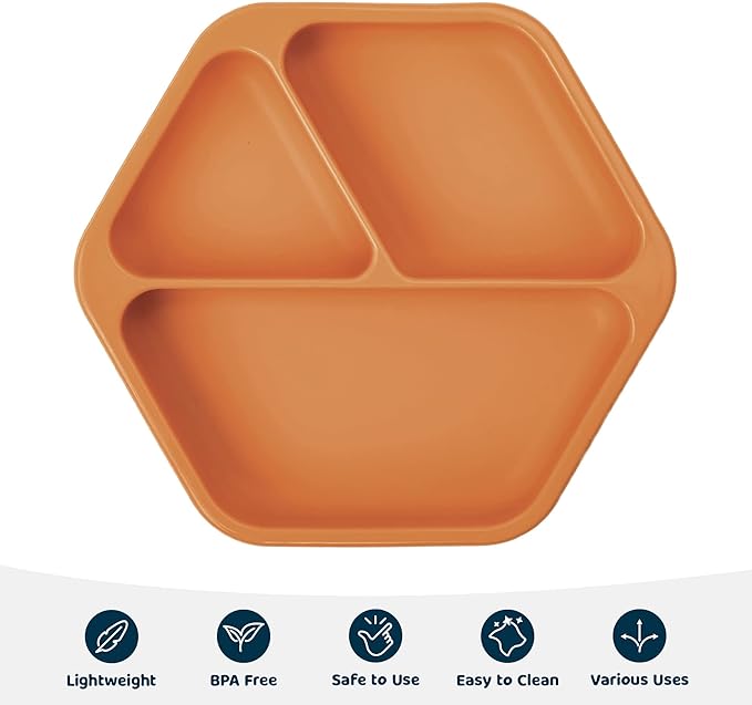 Tiny Twinkle Silicone Suction Baby Plate, Suction Grip Divided Dish for First Foods and Self-Feeding Toddlers, Baby Led Weaning Supplies for Independent Eating (Cinnamon Plate)