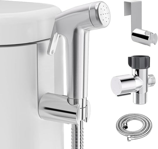 Handheld Bidet Sprayer for Toilet, Bidet Sprayer Kit with Stainless Steel Hose for Feminine Wash, Adjustable Water Pressure Handheld Sprayer for Cloth Diaper Wash (Brushed Nickel)