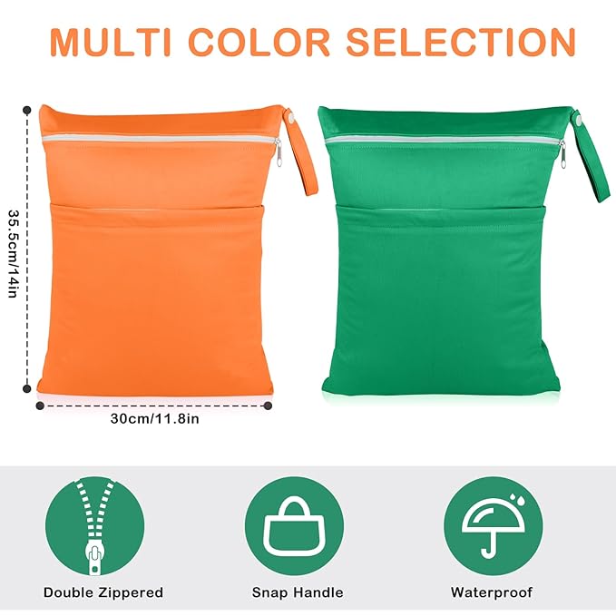 Angel Love 2 Pack Baby Cloth Diaper Wet/Dry Bags with Two Zippered Pockets, Travel, Beach, Pool, Gym Bag for Swimsuits or Wet Clothes, Waterproof Washable Reusable, P0204