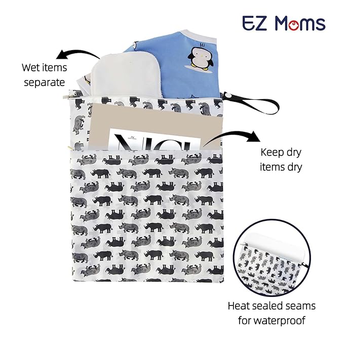 EZ Moms 3 Pcs Reusable Waterproof Wet Bag With Two Pockets For Diaper Pouch Wet Dry Bag For Breast Pump Parts Wet Bag For Swimsuit Waterproof Bags For Swimming Wet And Dry Bags For Baby