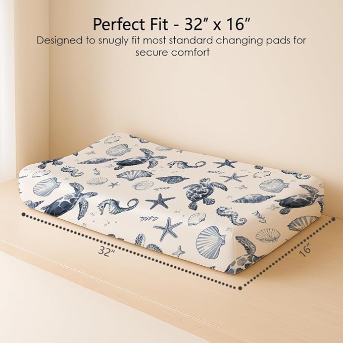 Changing Pad Cover for Baby Boys Girls 2 Pack, Fits Standard 32”×16” Changing Table Pads, Silky Breathable Stretch Knit, Machine Washable (Deep Blue)