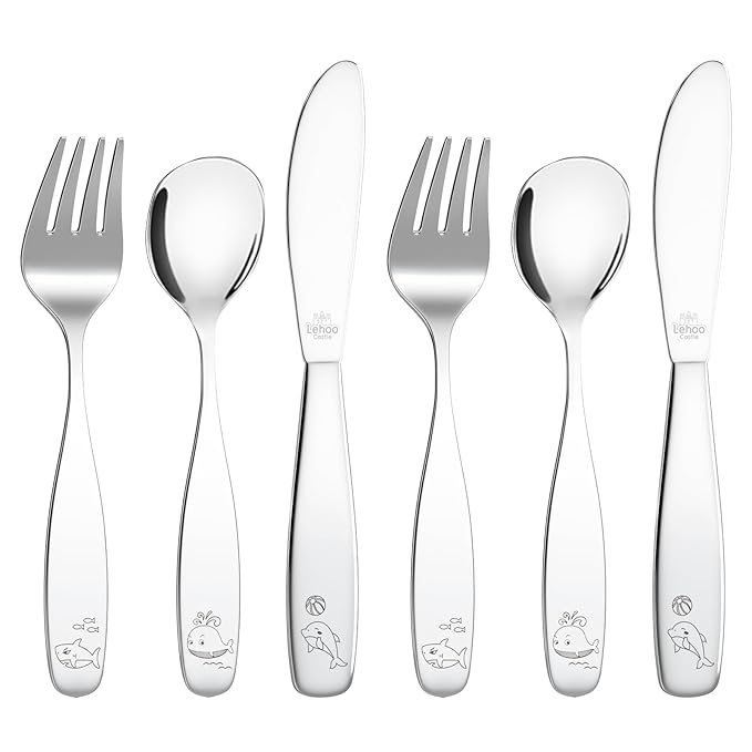 Lehoo Castle Toddler Silverware 6-Piece | Stainless Steel Toddler Utensils, Kids Silverware Children Safe Flatware for Self Feeding (Ocean Park)