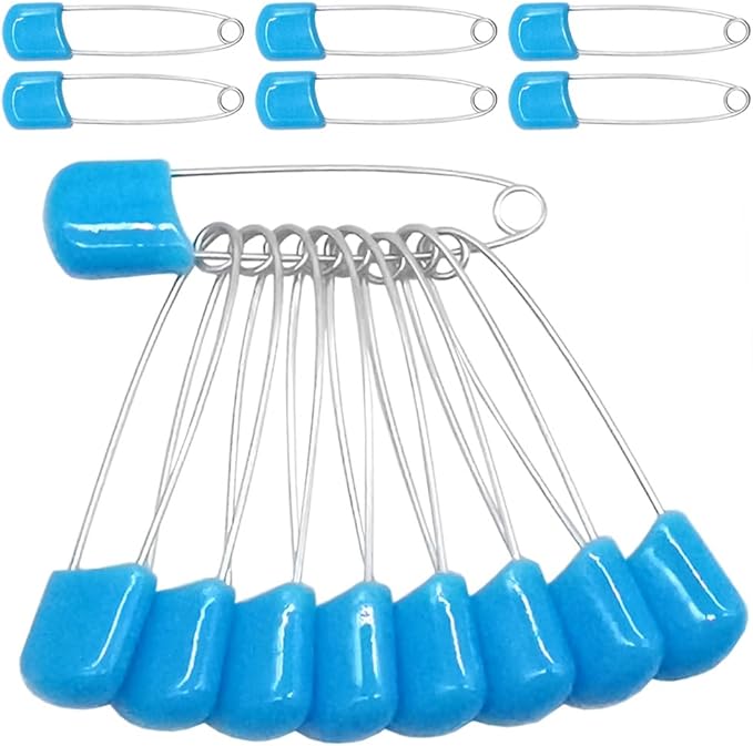 50 pcs 2.2" Plastic Head Safety Pin Nappy Cloth Diaper Safety Pins with Safe Locking Closures (Blue)