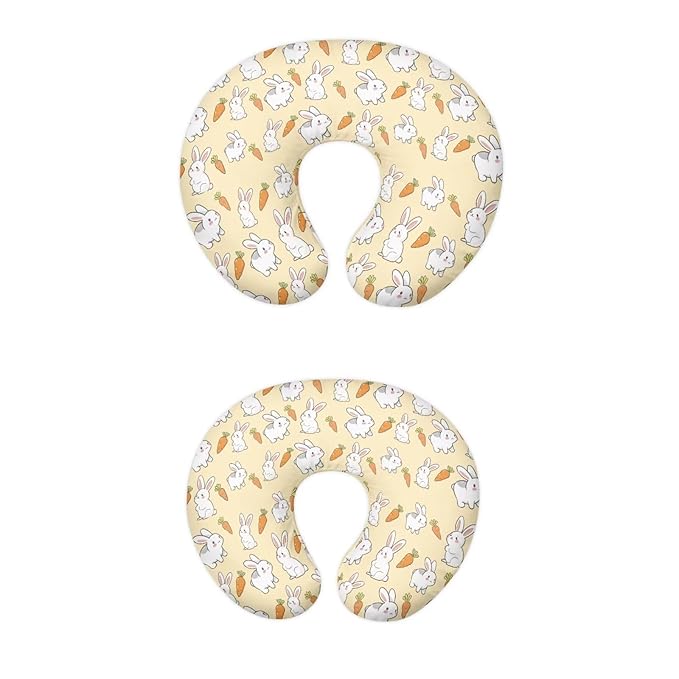 Cute Rabbits and Carrots Nursing Pillow Cover for Baby Boy Girl Newborn U-Shaped Breastfeeding Pillowcase Cushion Cover Stain Resistant and Not Easy to Fade
